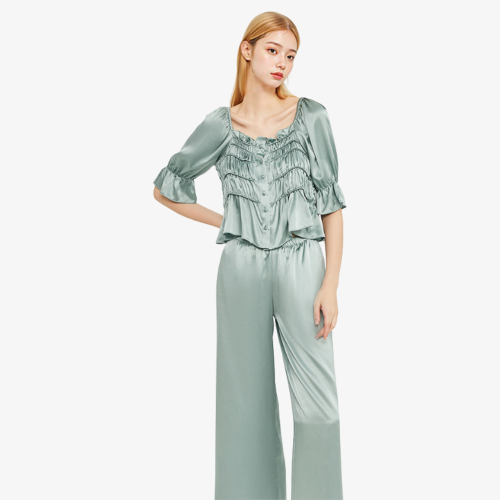 19 Momme 100% Mulberry Silk Vintage Square-Neck Pajama Set