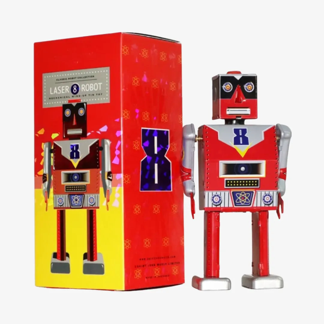 Vintage Red Tin Wind-Up Robot Collectible Adult Creative Gift