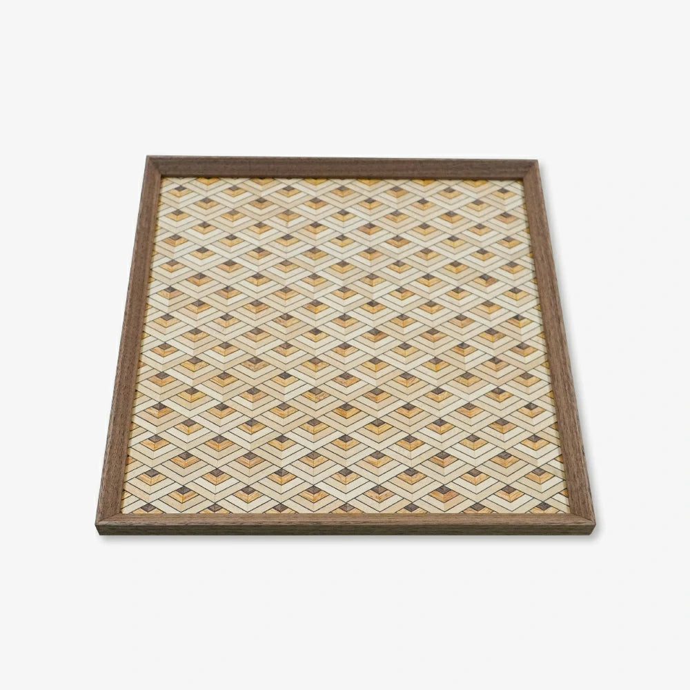 Black Walnut Wood Inlay Tray with Water Ripple Pattern