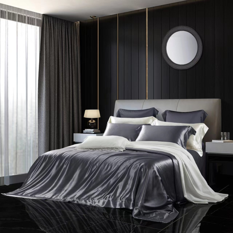 19 Momme 100% Mulberry Silk Dark Gray Bedding Set