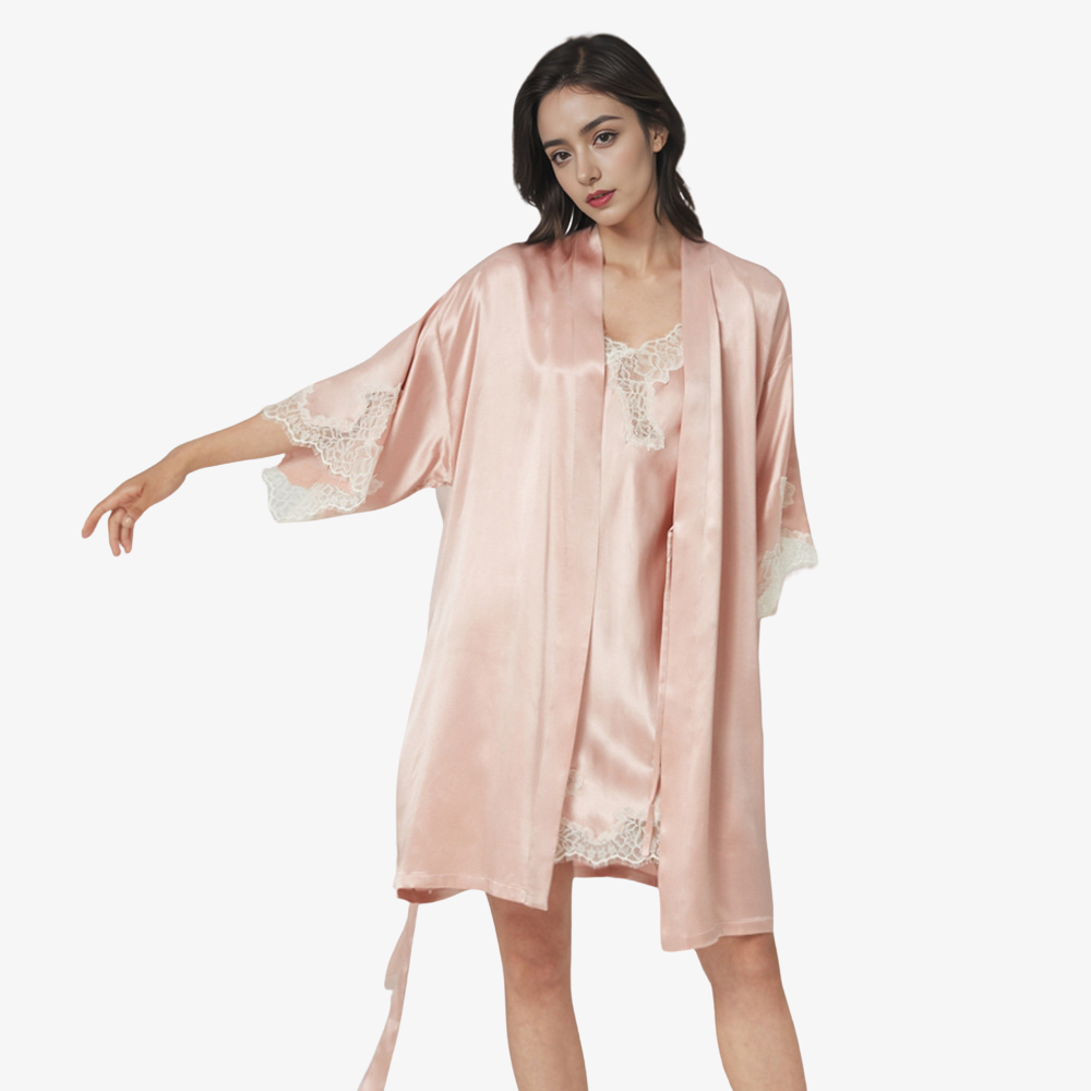 19 Momme 100% Mulberry Silk Cami Nightdress and Robe Set