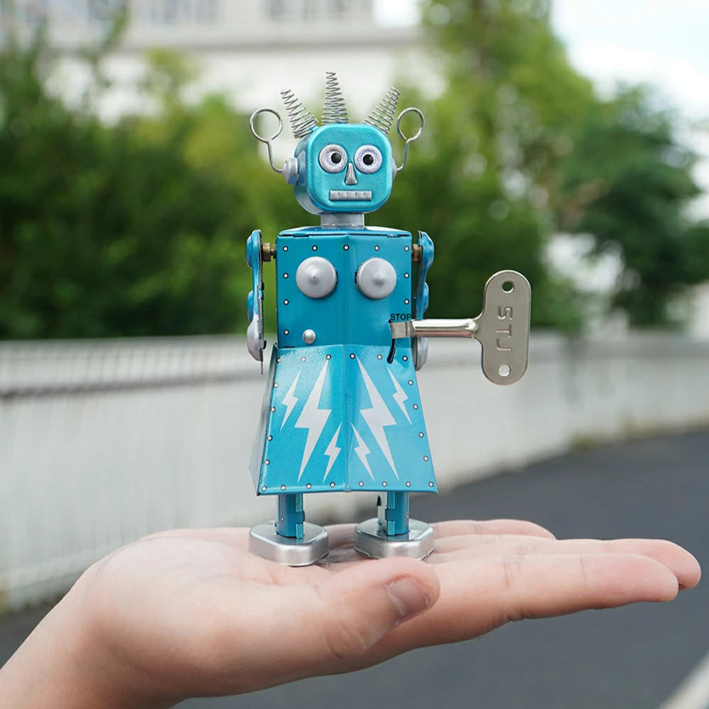Vintage Blue Tin Wind-Up Robot Collectible Adult Creative Gift