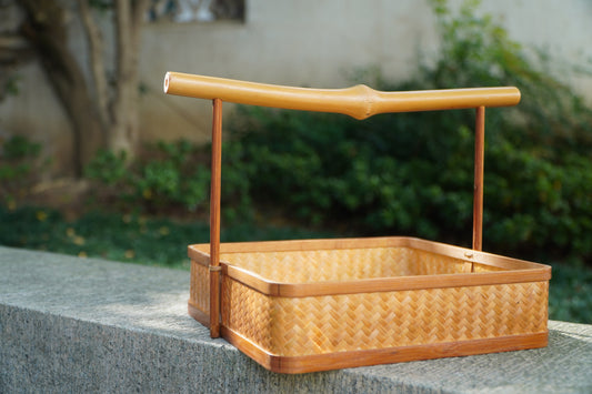 Panier de rangement carré portable en bambou