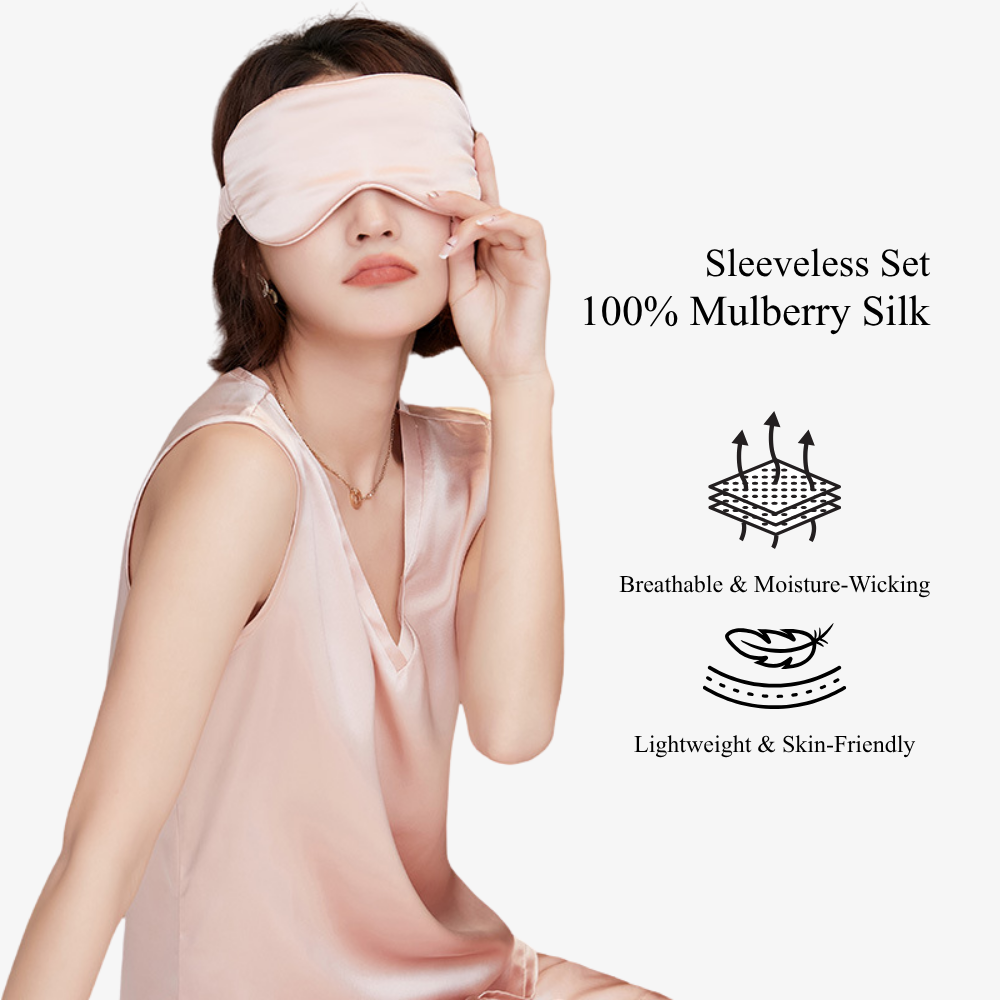 19 Momme 100% Mulberry Silk Sleeveless Shorts Pajama Set