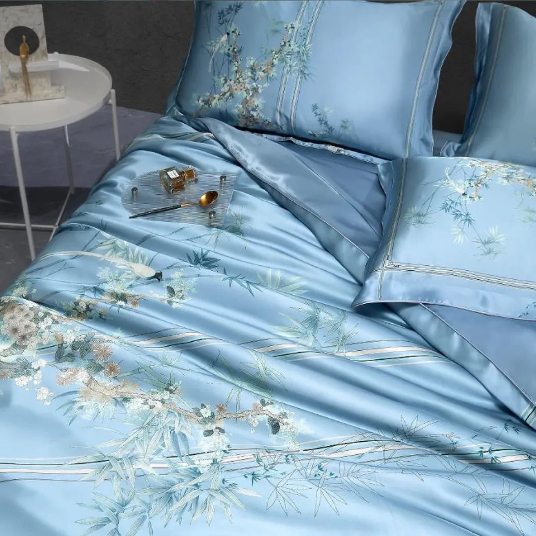 16 Momme 100% Mulberry Silk ‘Melody of Strings & Bamboo’ Flat Sheet