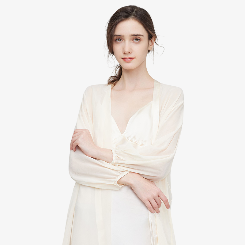 19 Momme 100% Mulberry Sheer Silk Nightdress & Robe Set