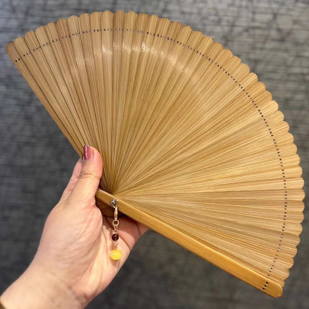 Elegant Bamboo Rib Fabric Fan with Tassel for Gifts