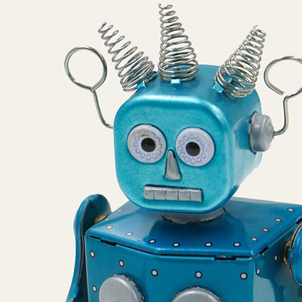Vintage Blue Tin Wind-Up Robot Collectible Adult Creative Gift