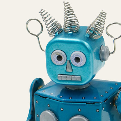 Vintage Blue Tin Wind-Up Robot Collectible Adult Creative Gift