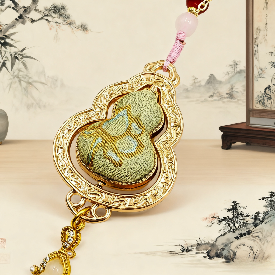 Song Brocade Spinning Gourd Charm Green Mulberry Silk Pendant