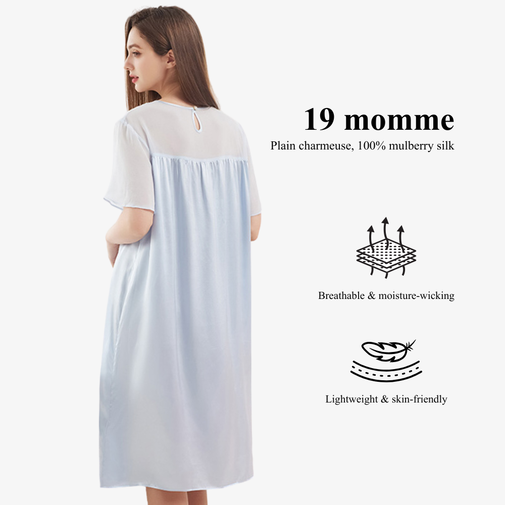 19 Momme 100% Mulberry Silk Panelled Long Nightgown