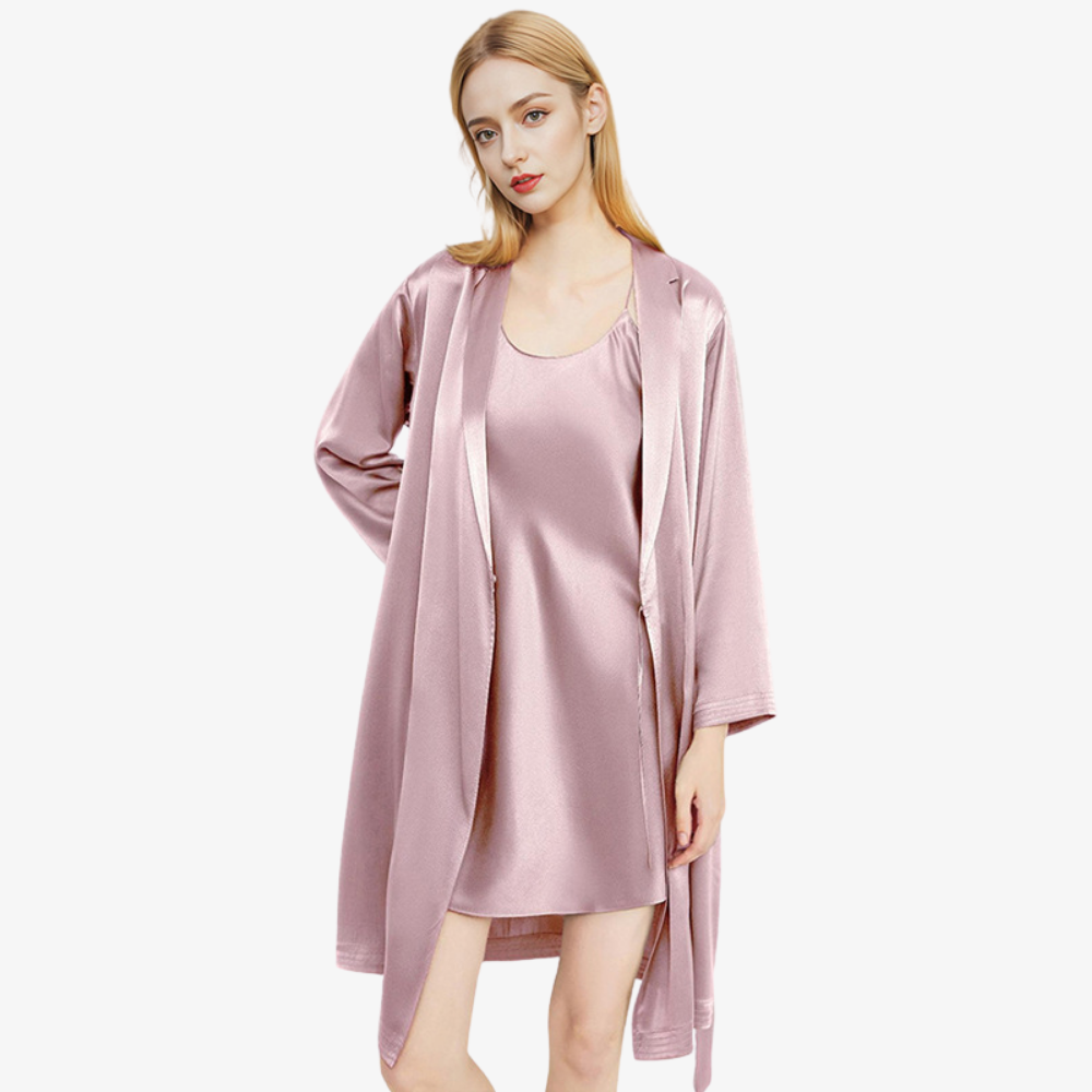 19 Momme 100% Mulberry Silk Cami Nightdress & Robe Set