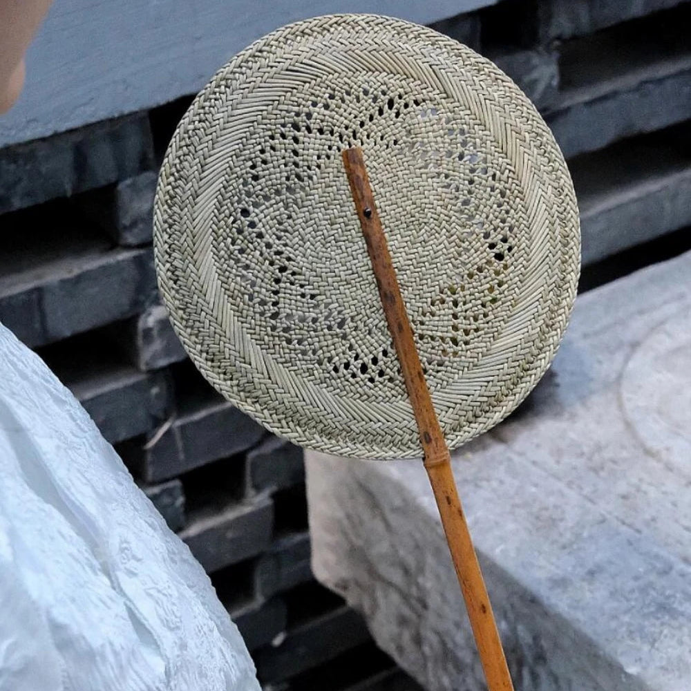 Natural Hand Fan Woven Rush Bamboo Traditional Style Cooling Portable
