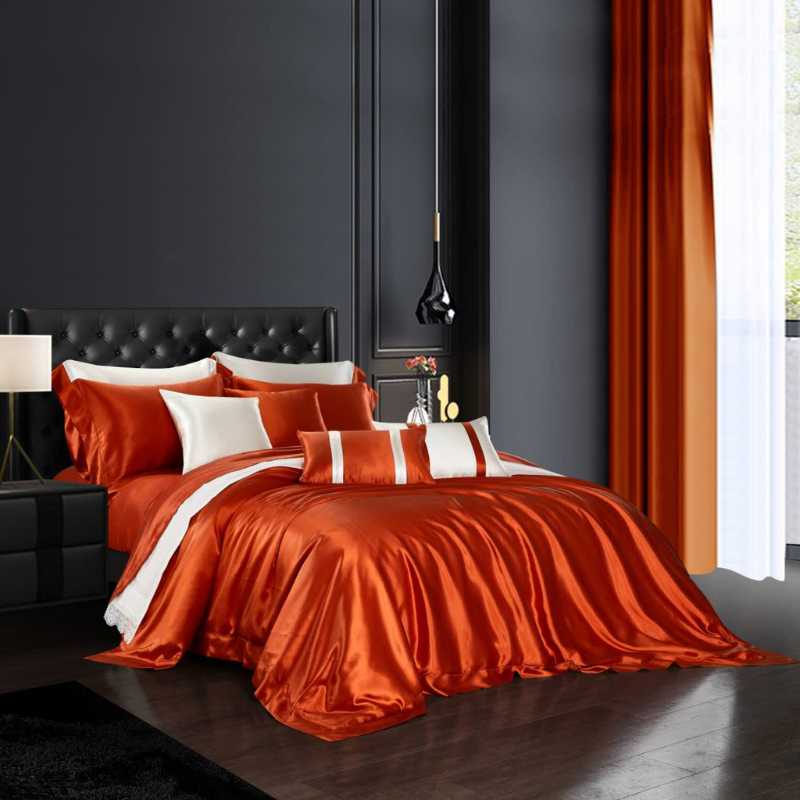 19 Momme 100% Mulberry Silk Orange Bedding Set
