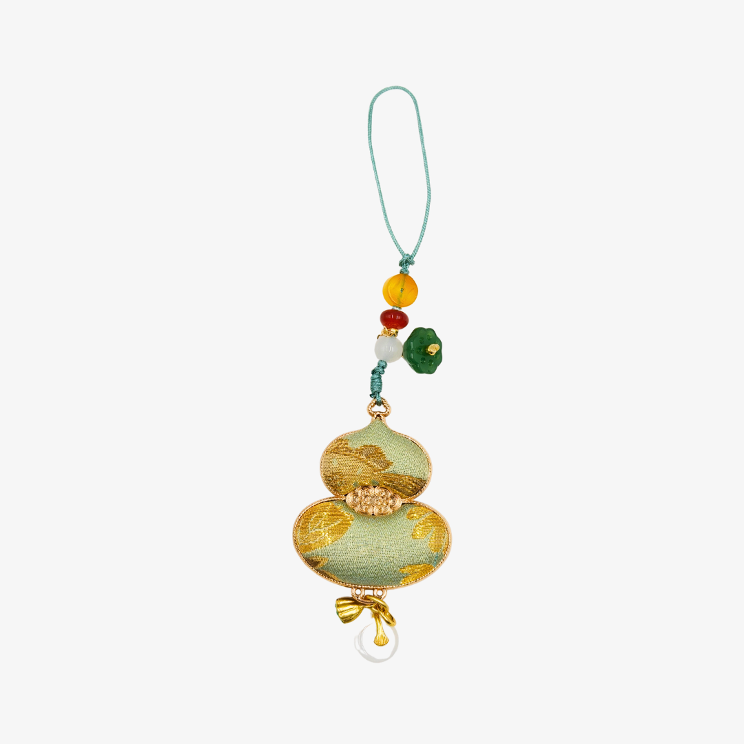 Song Brocade Gourd Charm Golden Green Mulberry Silk Pendant