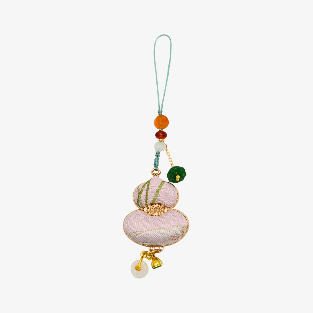 Song Brocade Gourd Charm Golden Pink Mulberry Silk Pendant