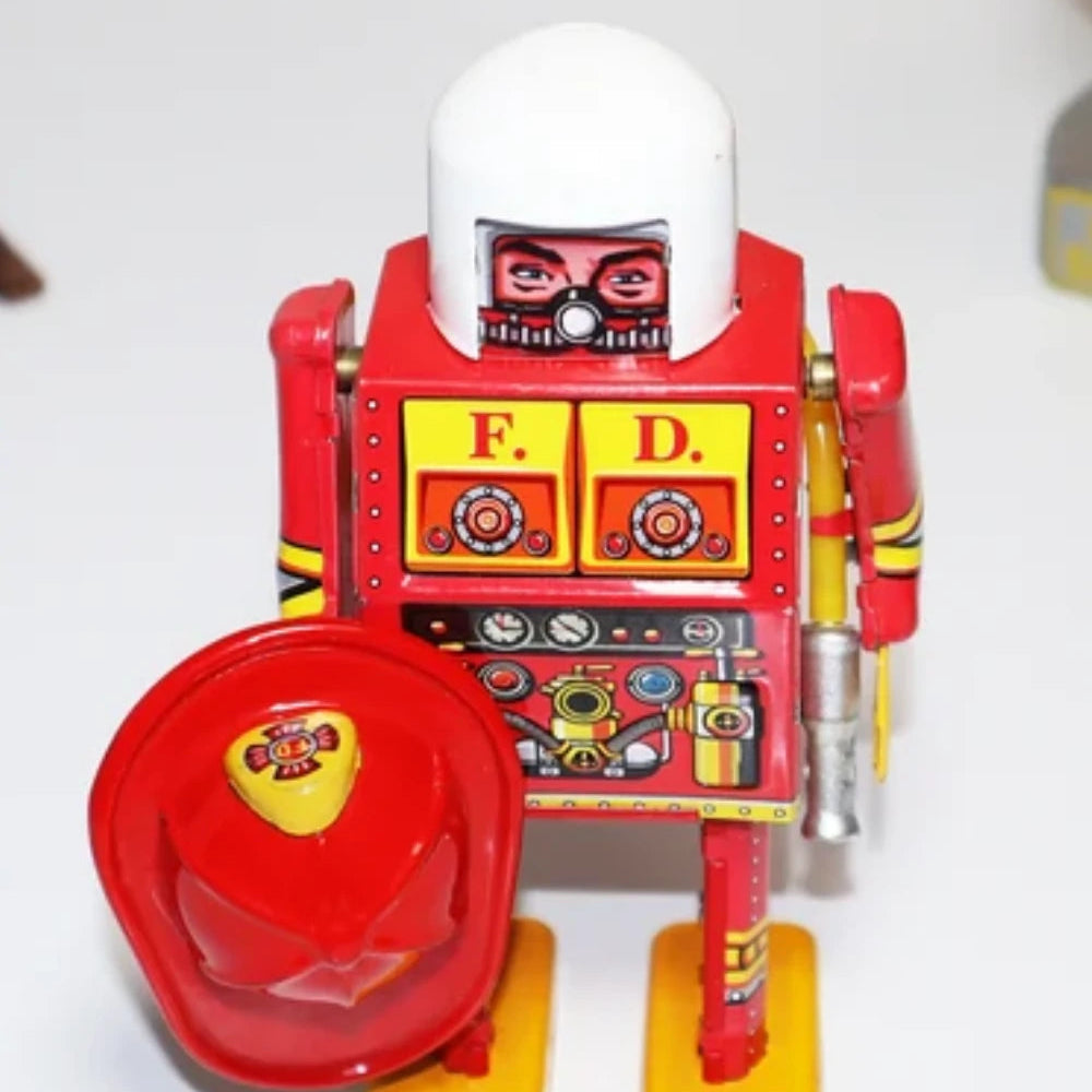 Vintage Fire Captain Tin Wind Up Robot Classic Collectible Gift for Adults