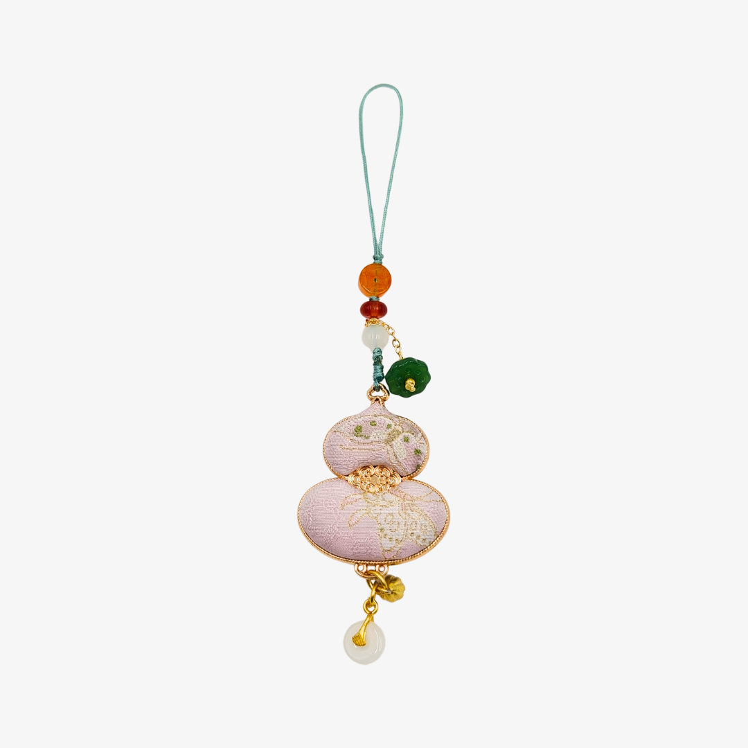 Song Brocade Gourd Charm Golden Pink Mulberry Silk Pendant
