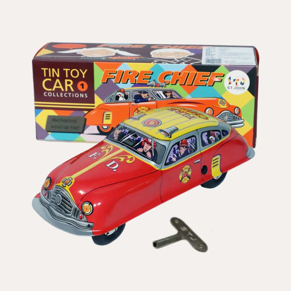 Fire Chief Retro Wind Up Tin Car Vintage Collectible Toy Design Saint John