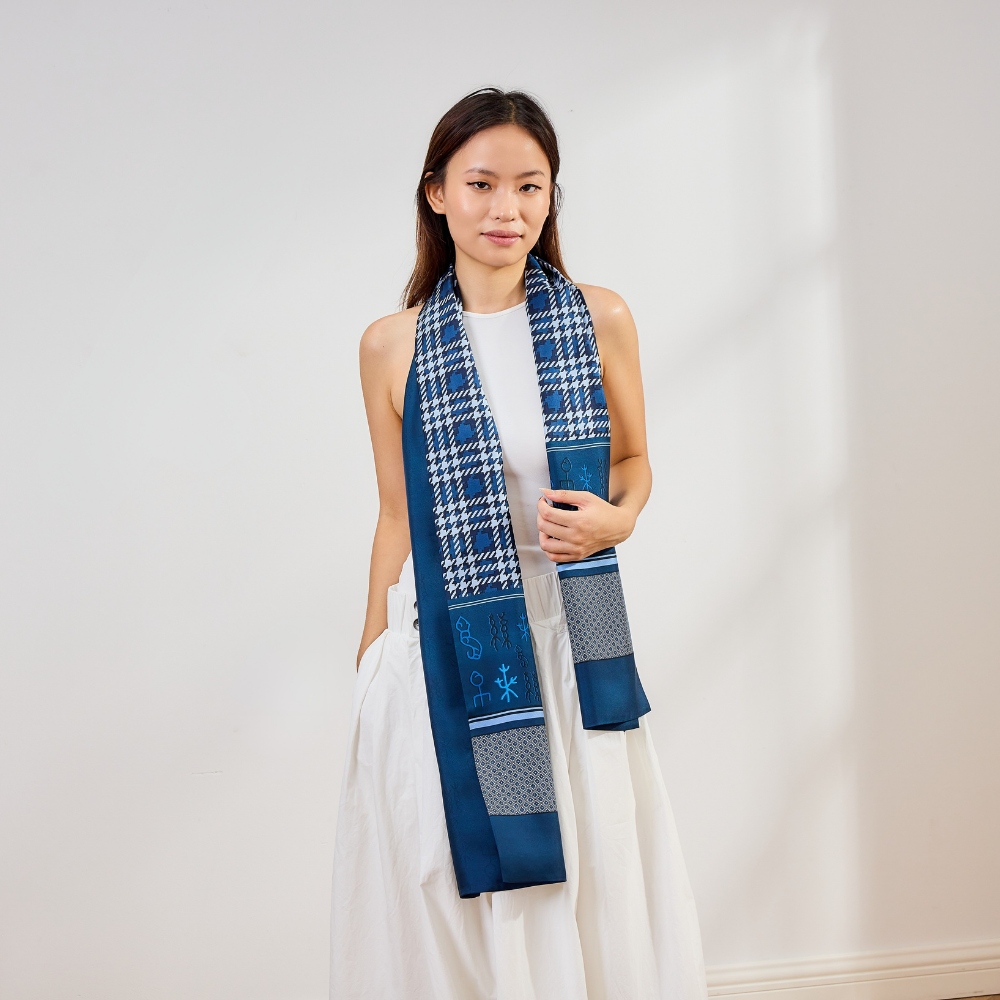 100% Mulberry Silk ‘Blue Mood’ Long Scarf