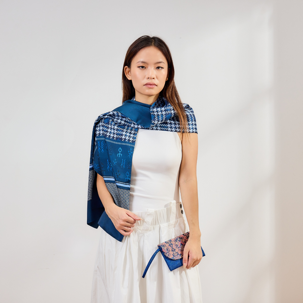 100% Mulberry Silk ‘Blue Mood’ Long Scarf