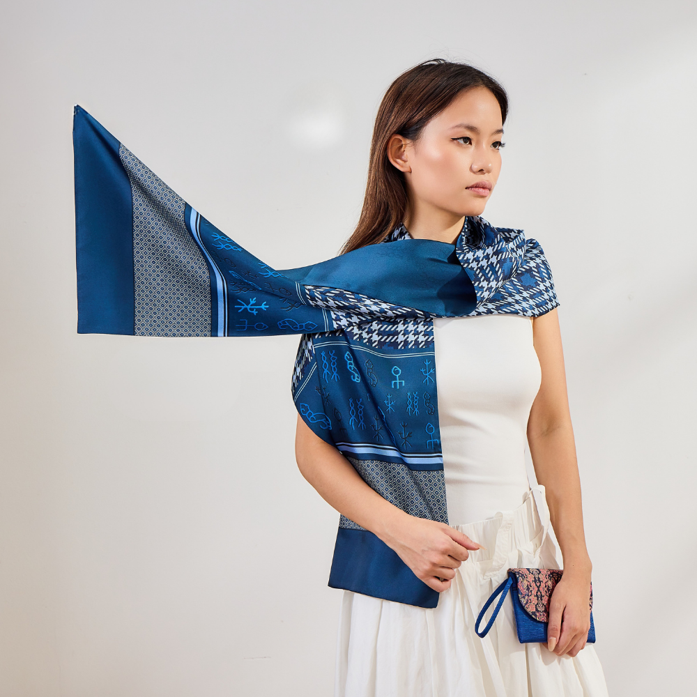 100% Mulberry Silk ‘Blue Mood’ Long Scarf