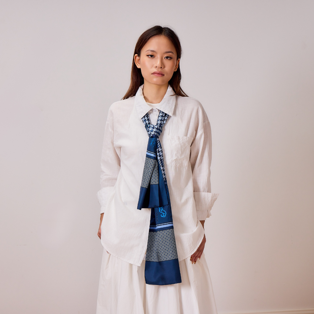 100% Mulberry Silk ‘Blue Mood’ Long Scarf