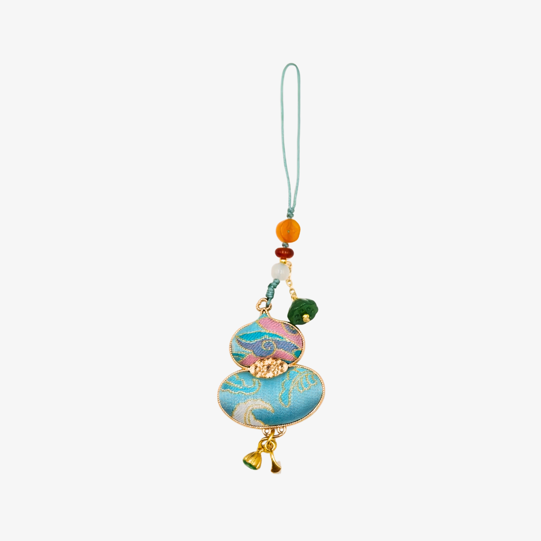 Song Brocade Gourd Charm Blue Gold Mulberry Silk Pendant