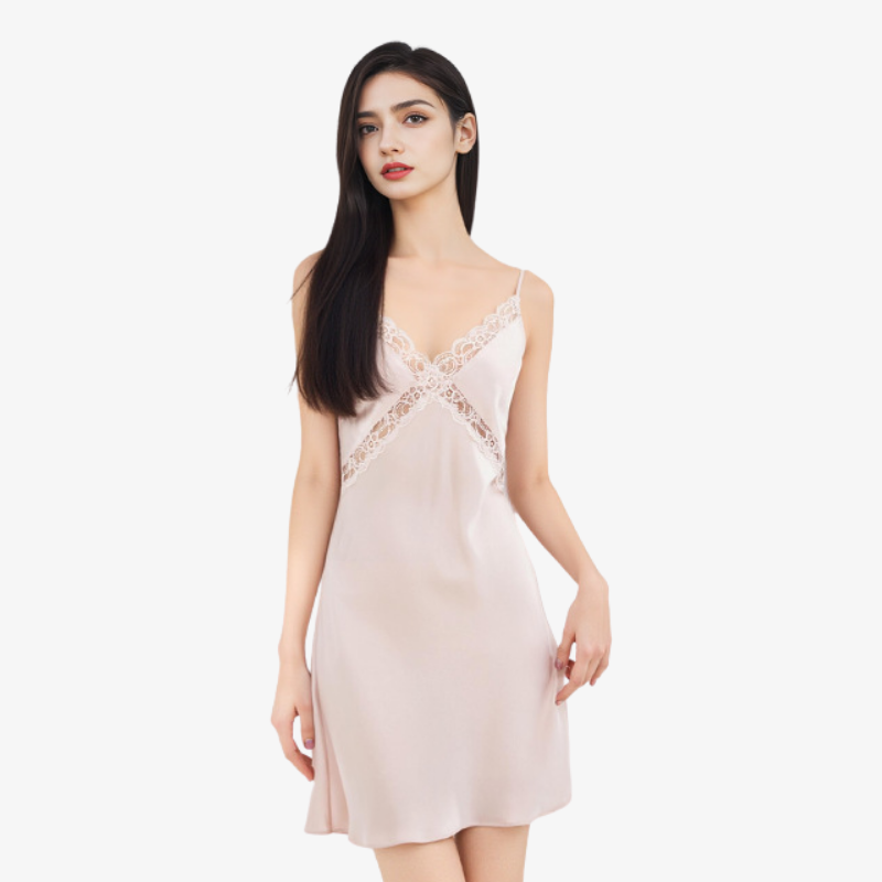 16 Momme 100% Mulberry Silk Lace Camisole Nightdress
