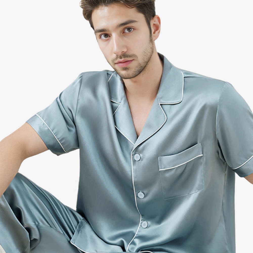 16 Momme 100% Mulberry Silk Short-Sleeve Pajama Set for Men