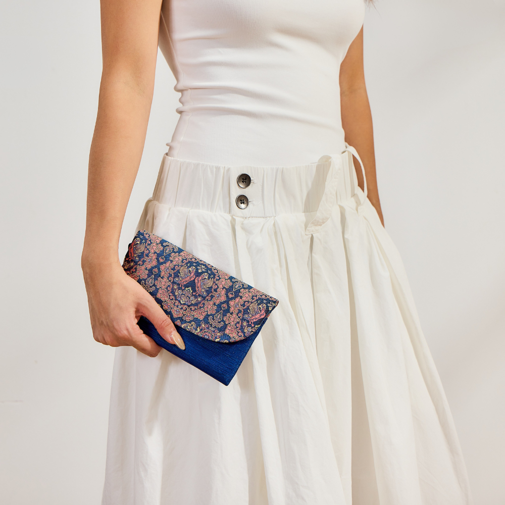 Blue Floral Silk Song Brocade Clutch