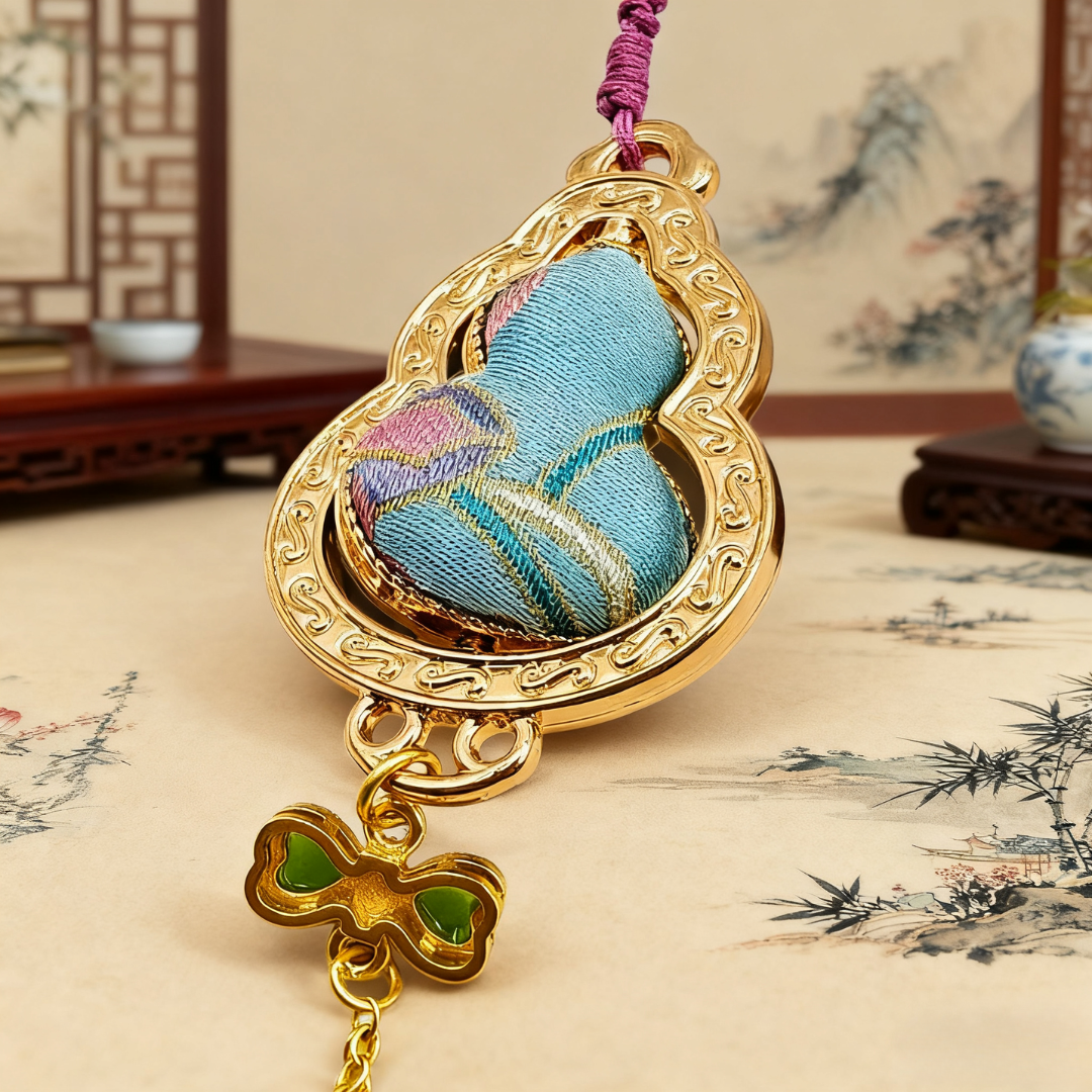 Song Brocade Spinning Gourd Charm Blue Pink Mulberry Silk Pendant