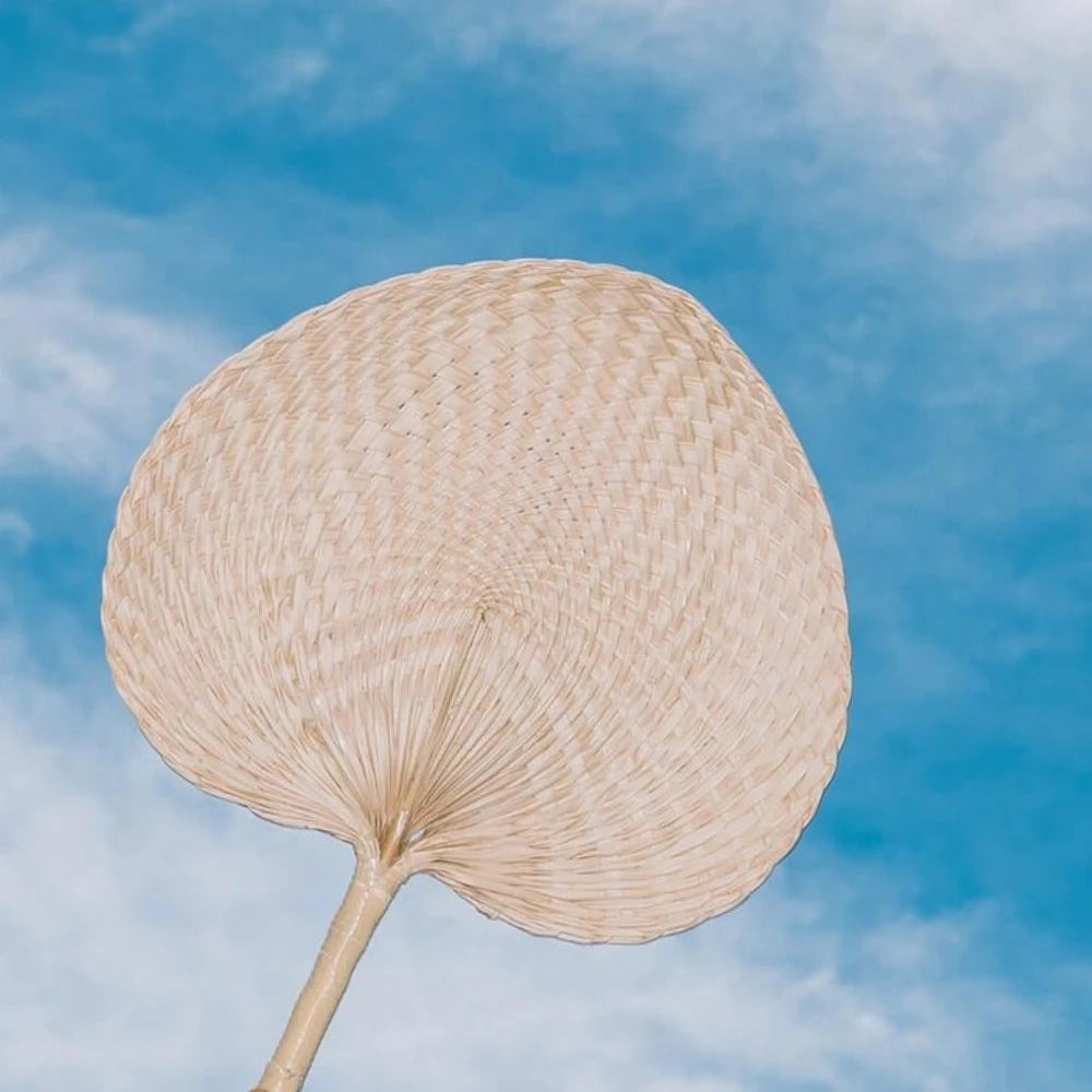 Natural Bamboo Raffia Hand Fans for Summer Cooling and Wedding Party Favors