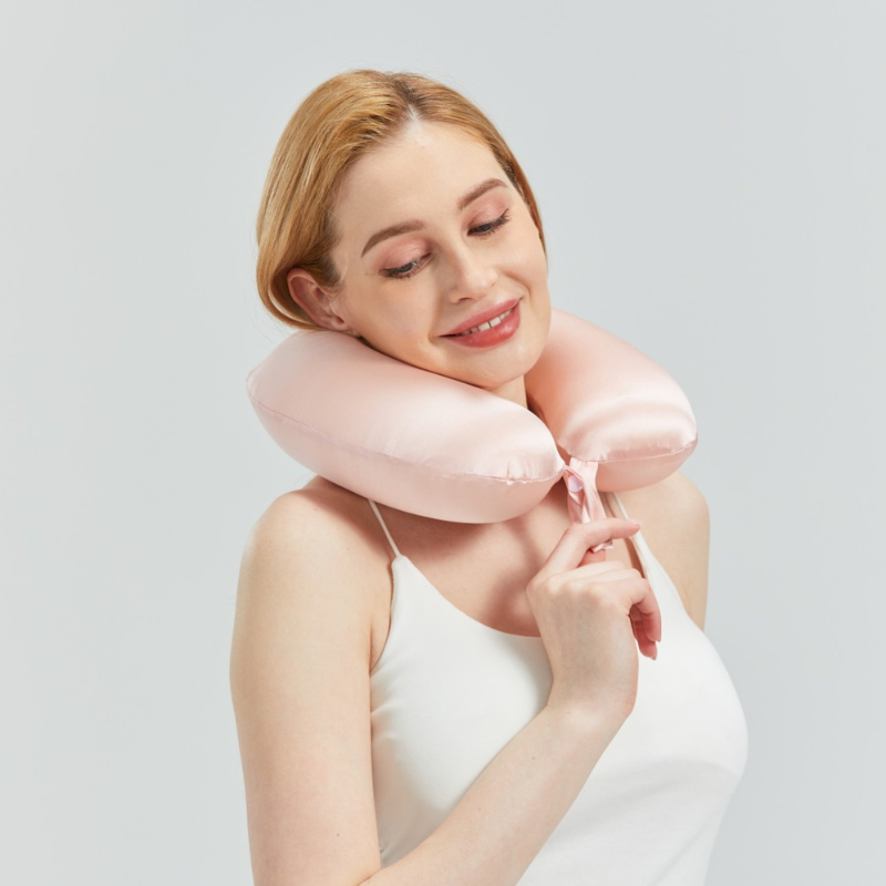 Silk U-shaped Travel Pillow - Pink