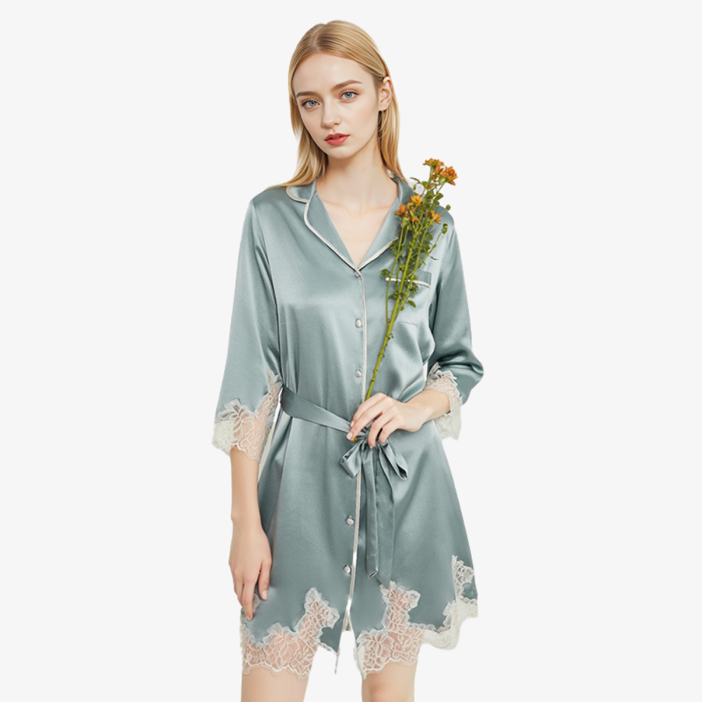 19 Momme 100% Mulberry Silk Sheer Lace Nightgown