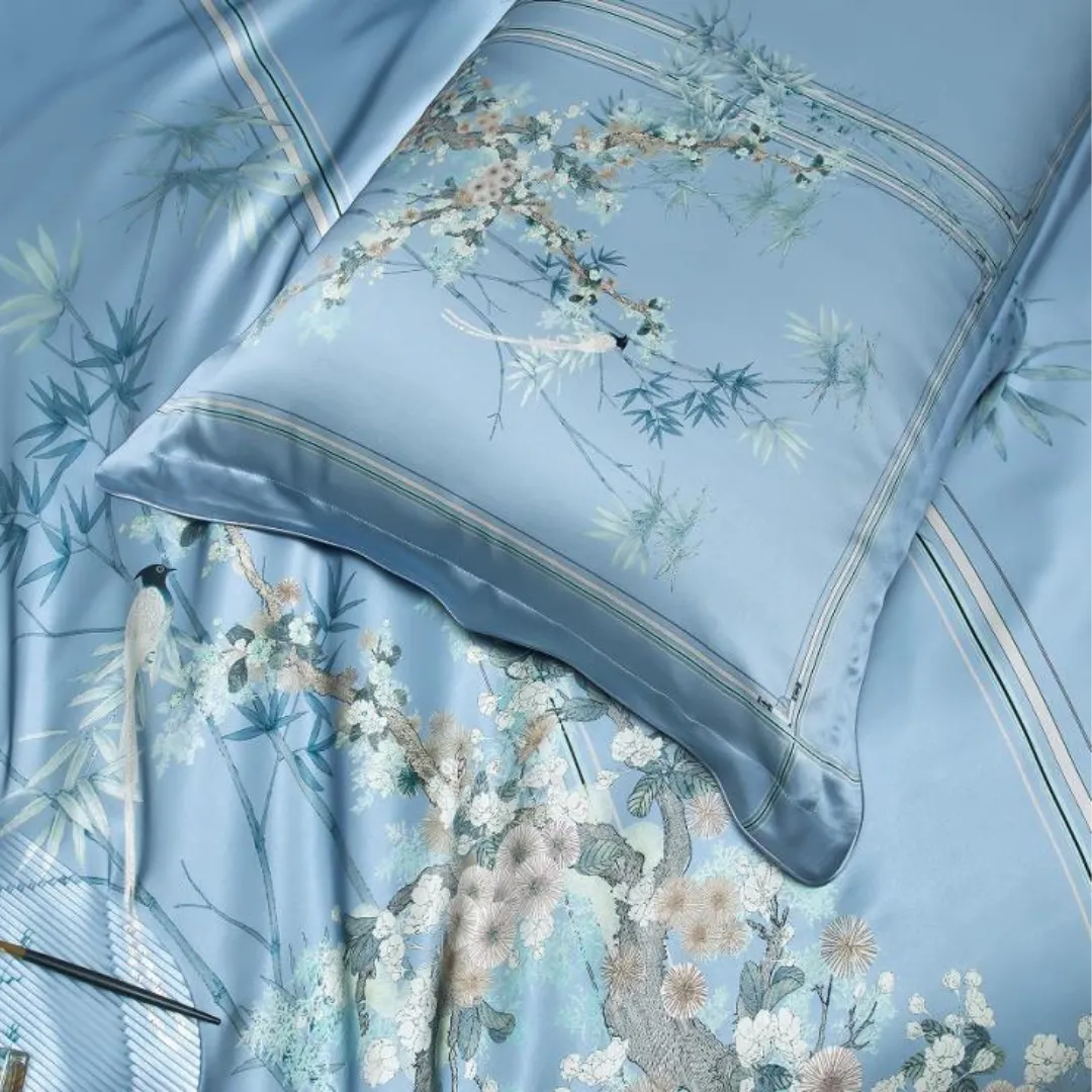 16 Momme 100% Mulberry Silk ‘Melody of Strings & Bamboo’ Pillowcase