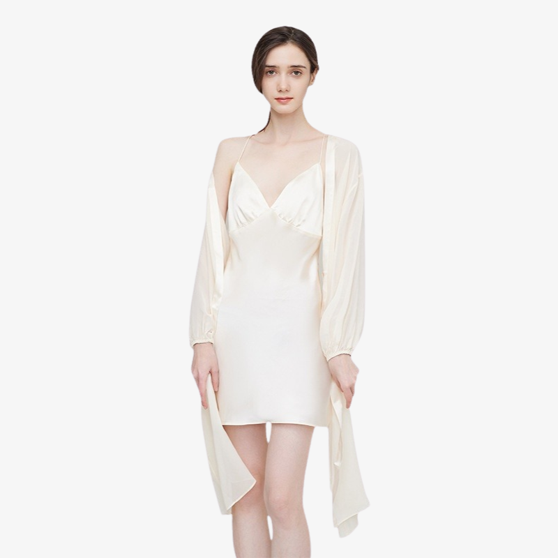 19 Momme 100% Mulberry Sheer Silk Nightdress & Robe Set