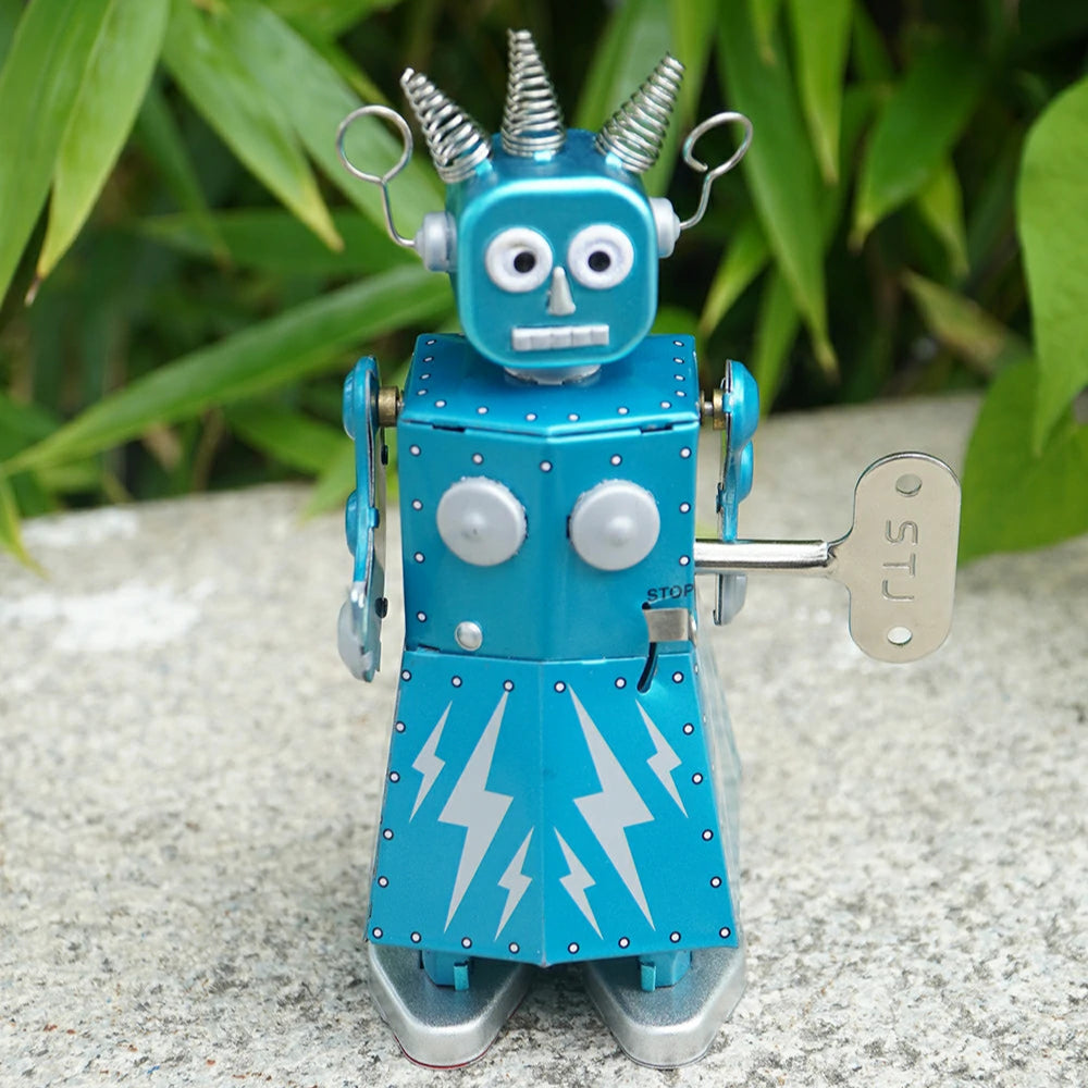 Vintage Blue Tin Wind-Up Robot Collectible Adult Creative Gift