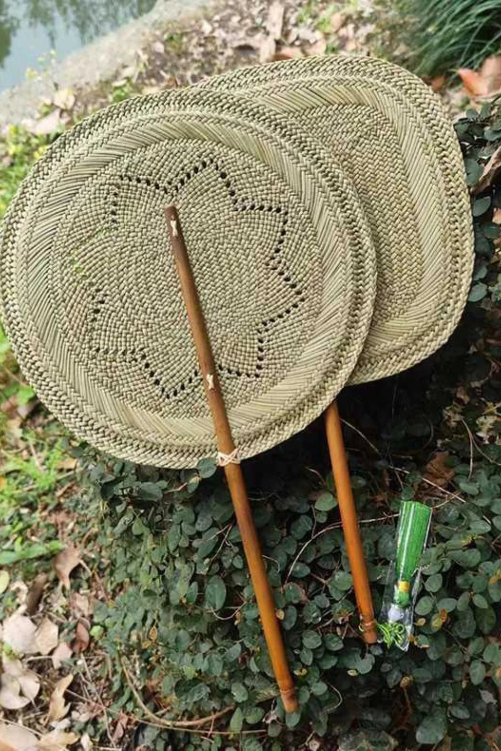 Natural Hand Fan Woven Rush Bamboo Traditional Style Cooling Portable