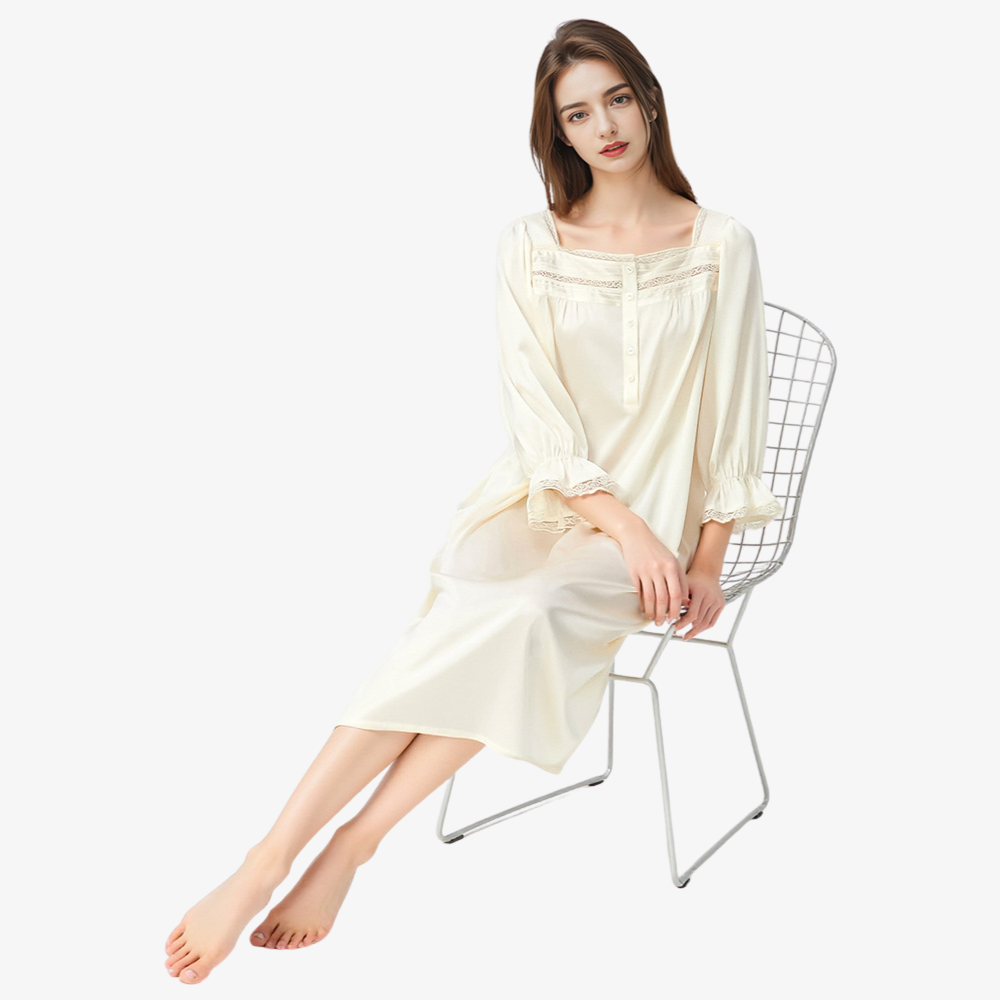 16 Momme 100% Mulberry Silk French Square-Neck Princess Nightgown