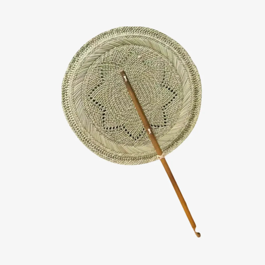 Natural Hand Fan Woven Rush Bamboo Traditional Style Cooling Portable