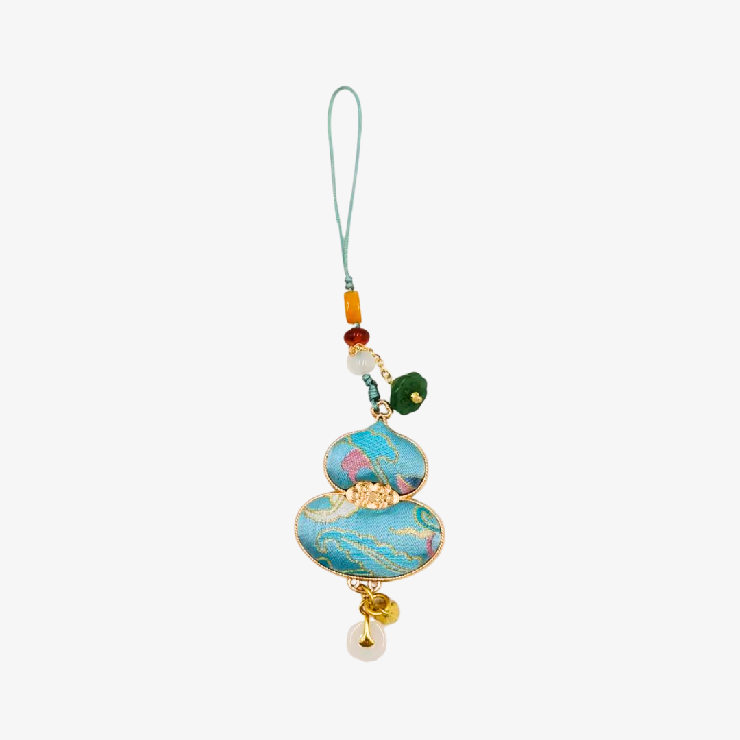 Song Brocade Gourd Charm Blue Gold Mulberry Silk Pendant