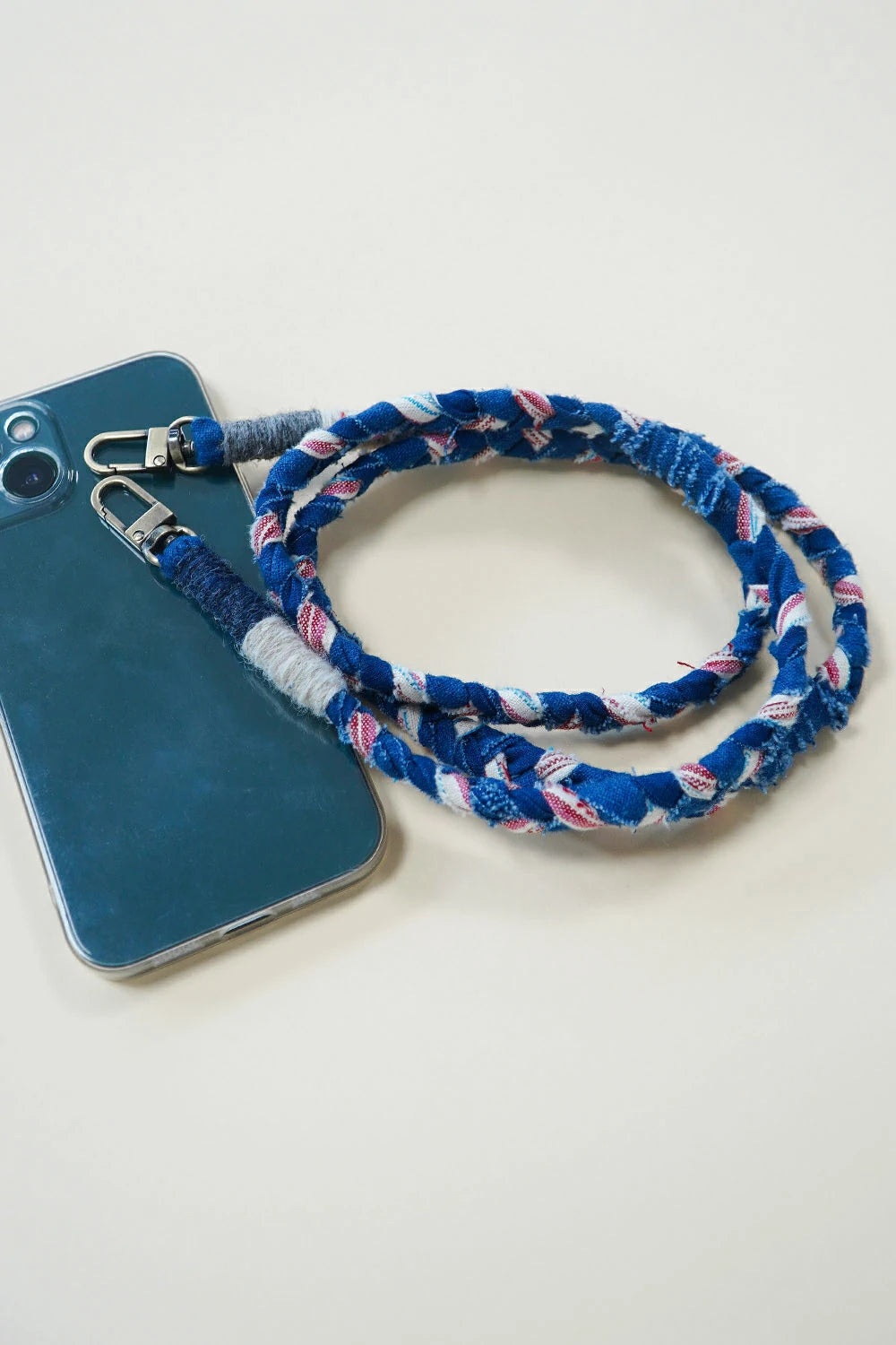 Handmade Blue Phone Lanyard with Plant Dye