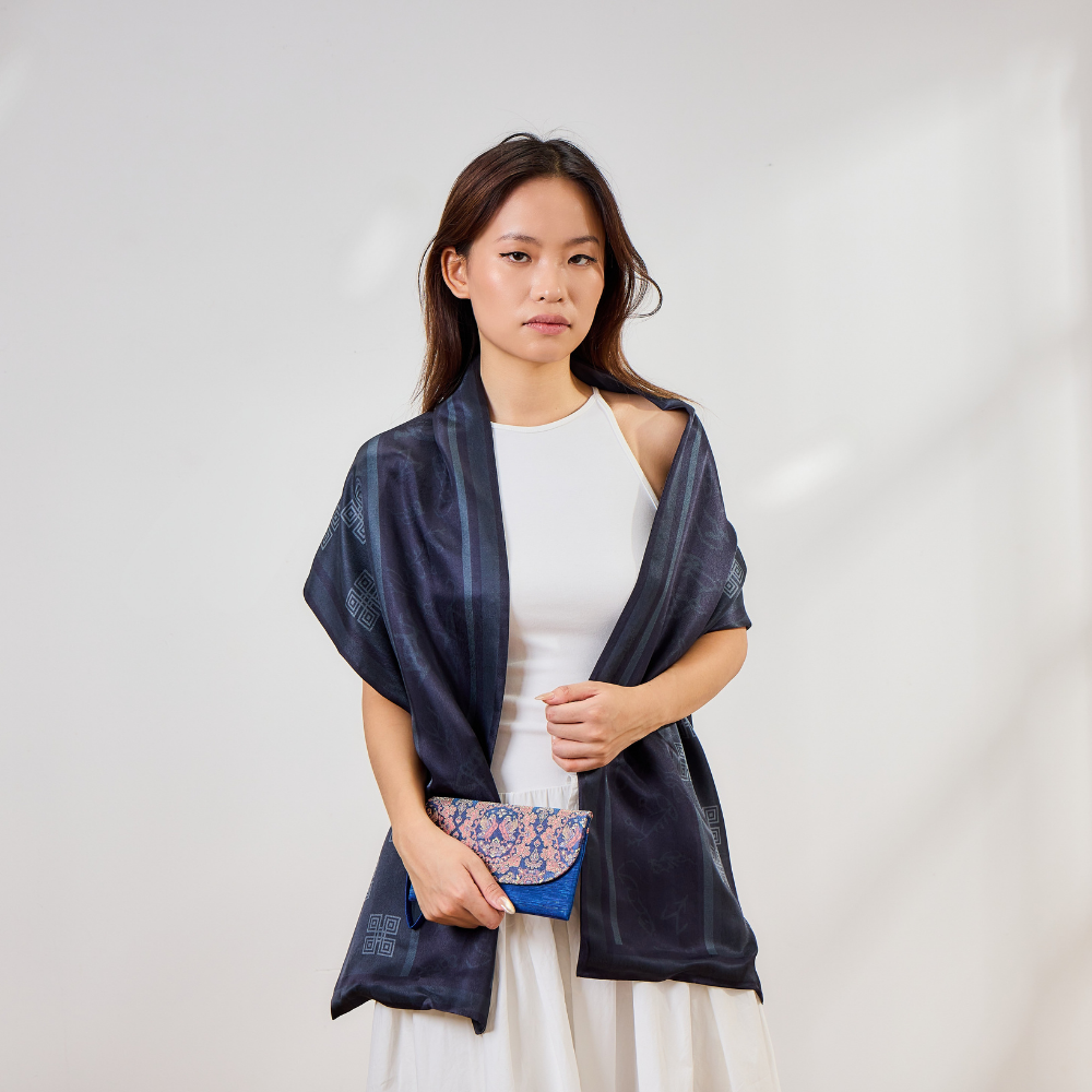 100% Mulberry Silk ‘Oracle Bone Gray’ Long Scarf
