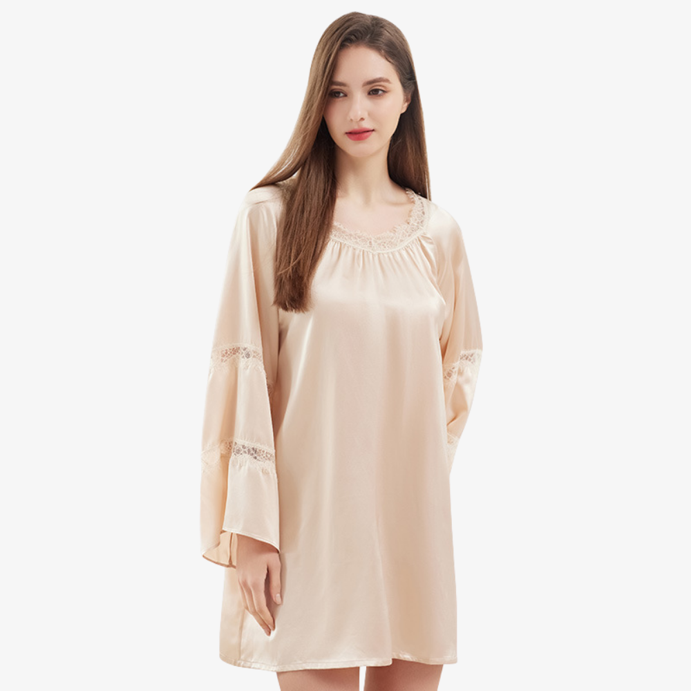 19 Momme 100% Mulberry Silk Lace-Trimmed Nightgown