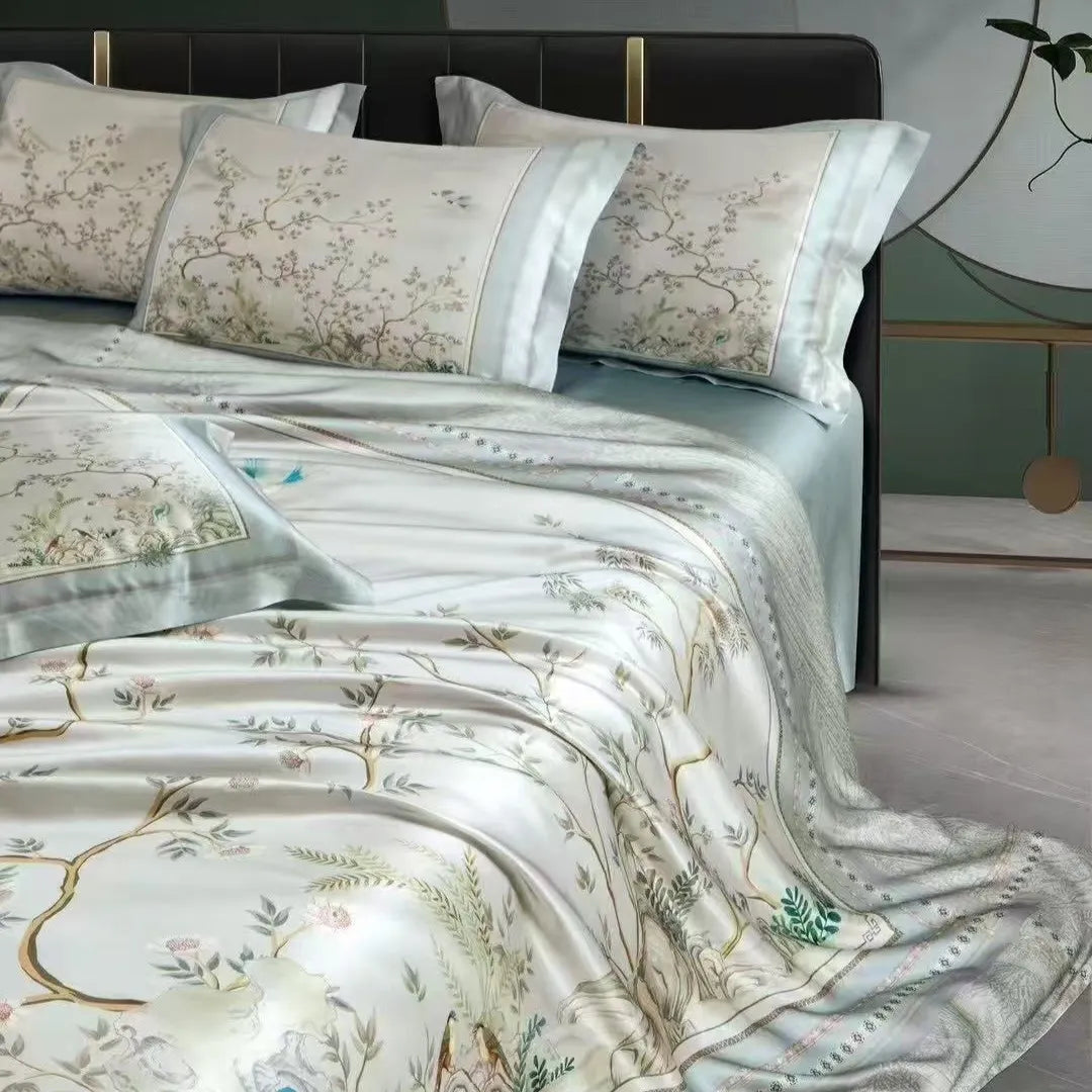 16 Momme 100% Mulberry Silk ‘Graceful Courtyard’ Flat Sheet