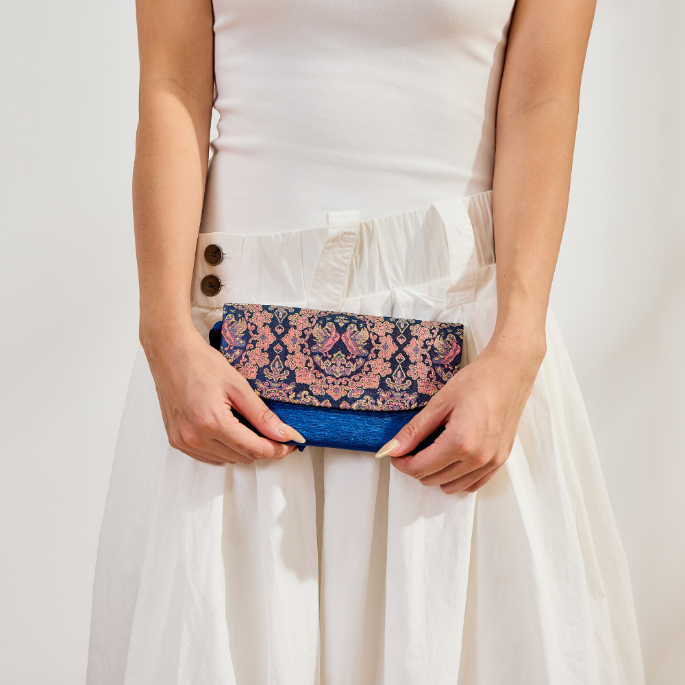 Blue Floral Silk Song Brocade Clutch