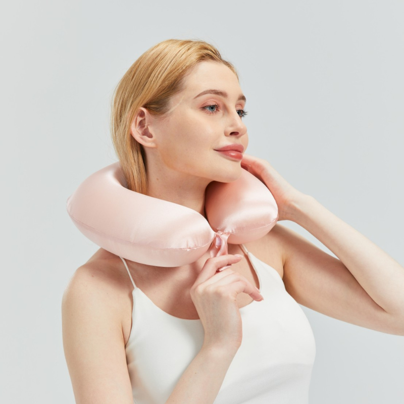 Silk U-shaped Travel Pillow - Pink