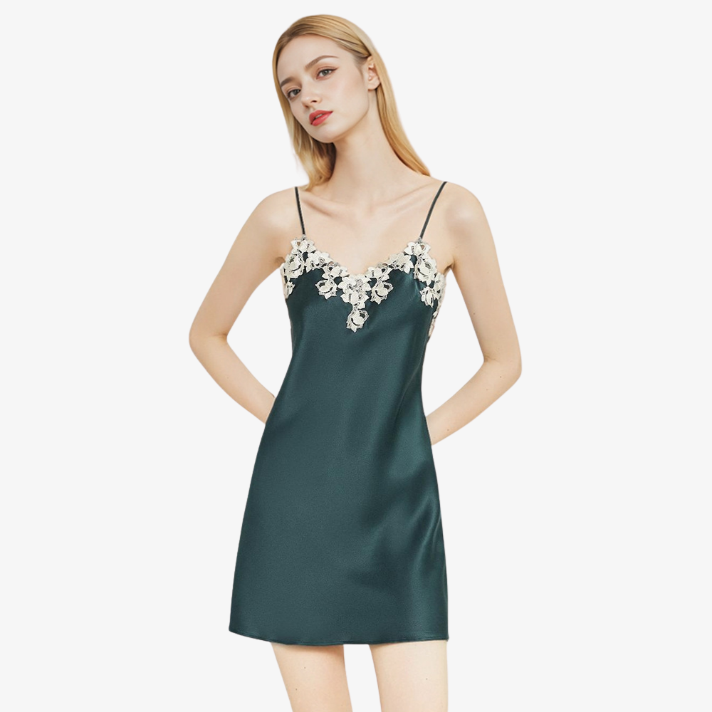 19 Momme 100% Mulberry Silk Lace Floral Camisole Nightgown