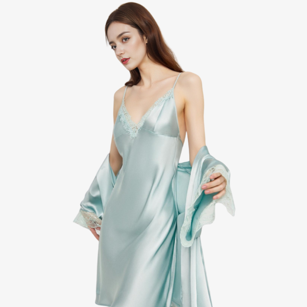 16 Momme 100% Mulberry Silk Camisole Nightgown 2-Piece Set